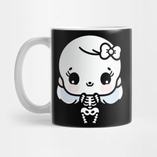 Cute Kawaii Girl Skeleton with a bow | Halloween Cute Skeleton Design Mug